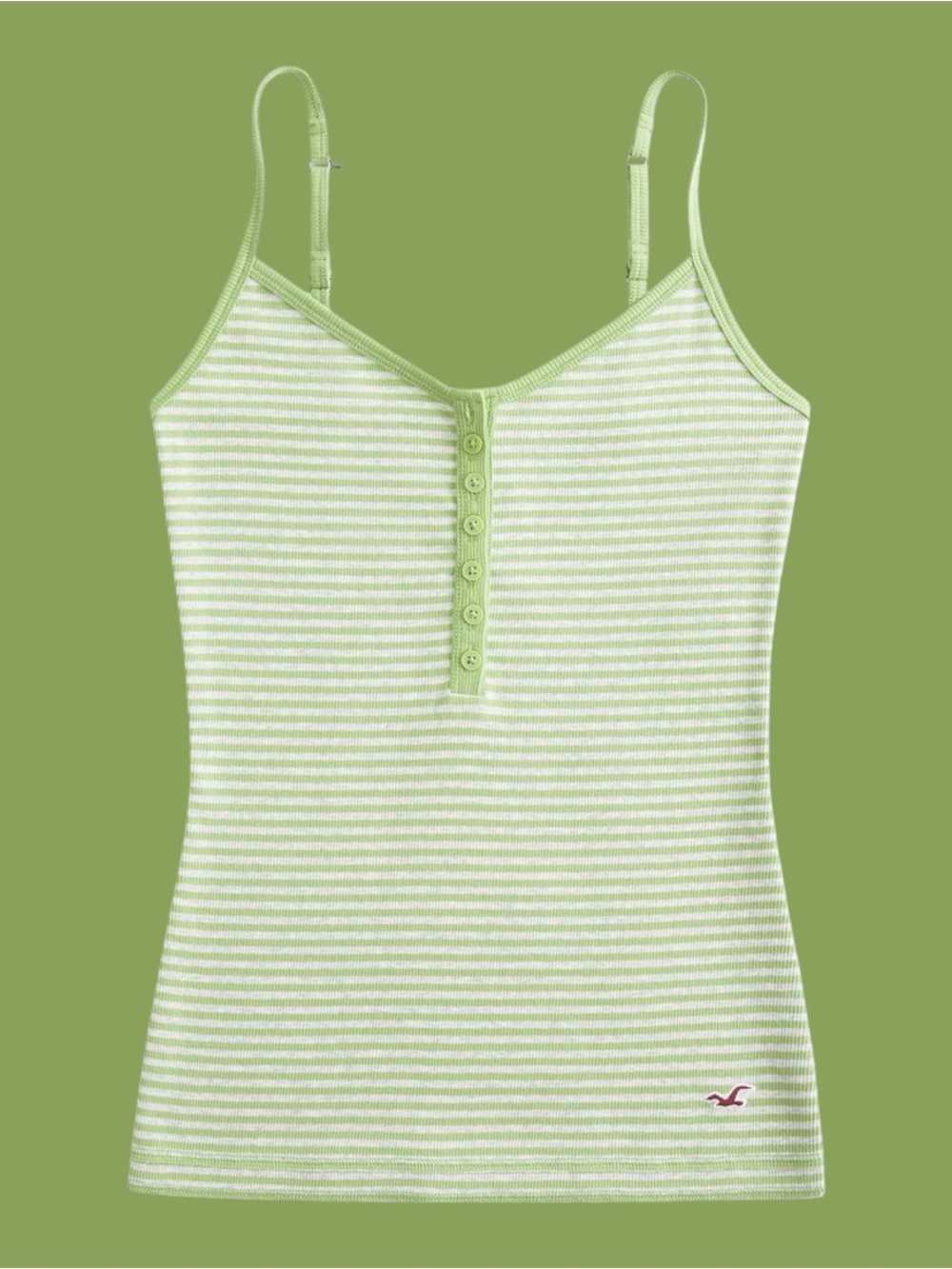 Hollister Light Green & White Striped Ribbed Henley Cami NWT Size Small